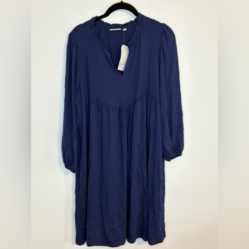 Wonderly Long Sleeve V-neck Navy Blue Knee Length Dress NWT Size XL - Picture 2 of 7